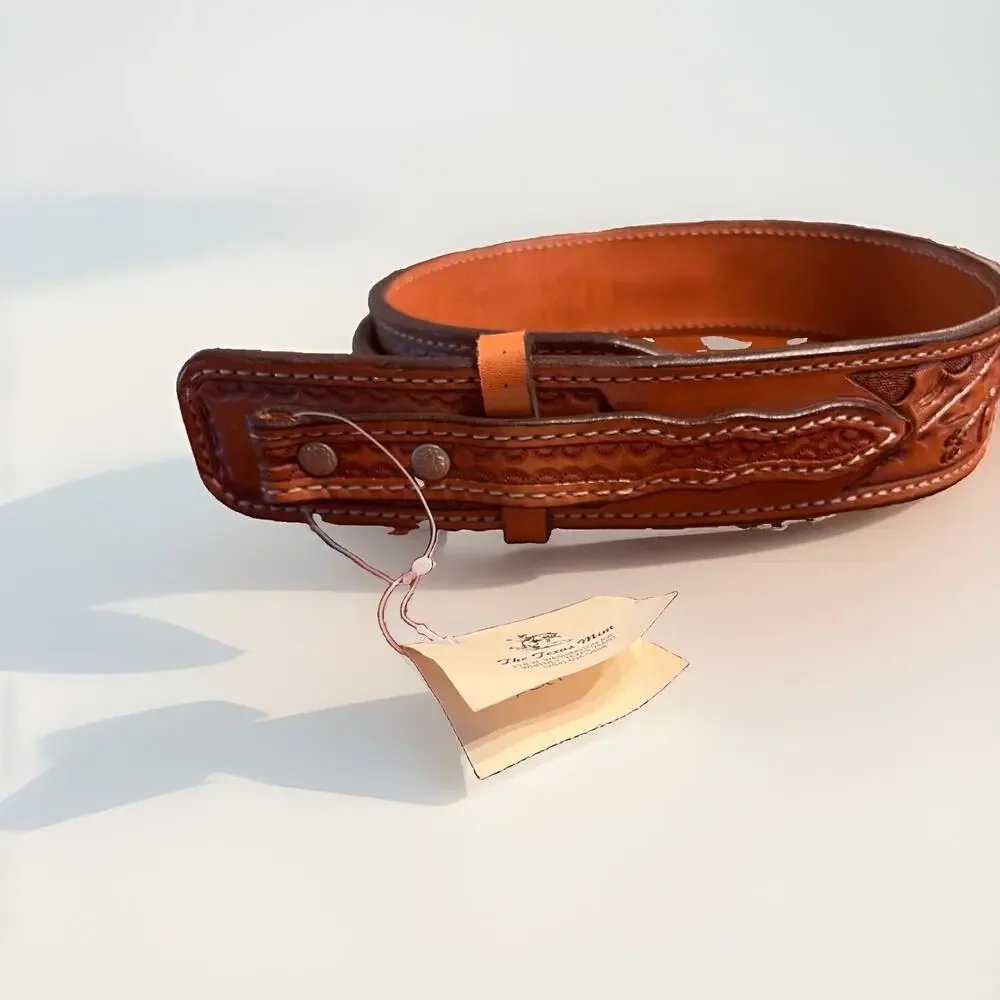 Western Belt For Men Cowboy Full Grain Leather Hand Tooled 26 No Buckle